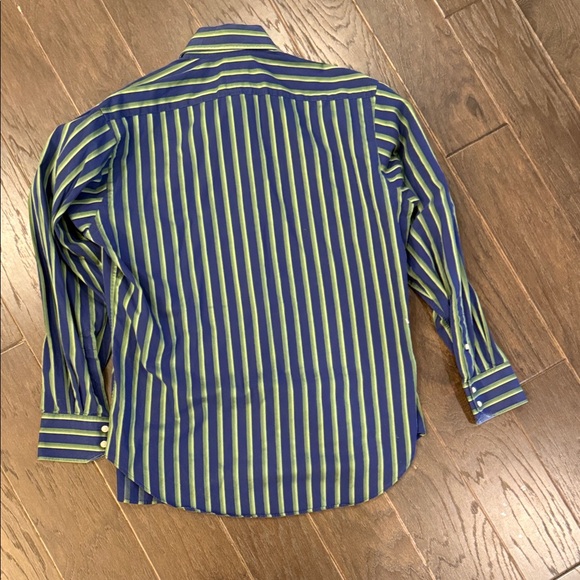 Tailorbyrd Navy and Lime Striped Shirt - Picture 7 of 7